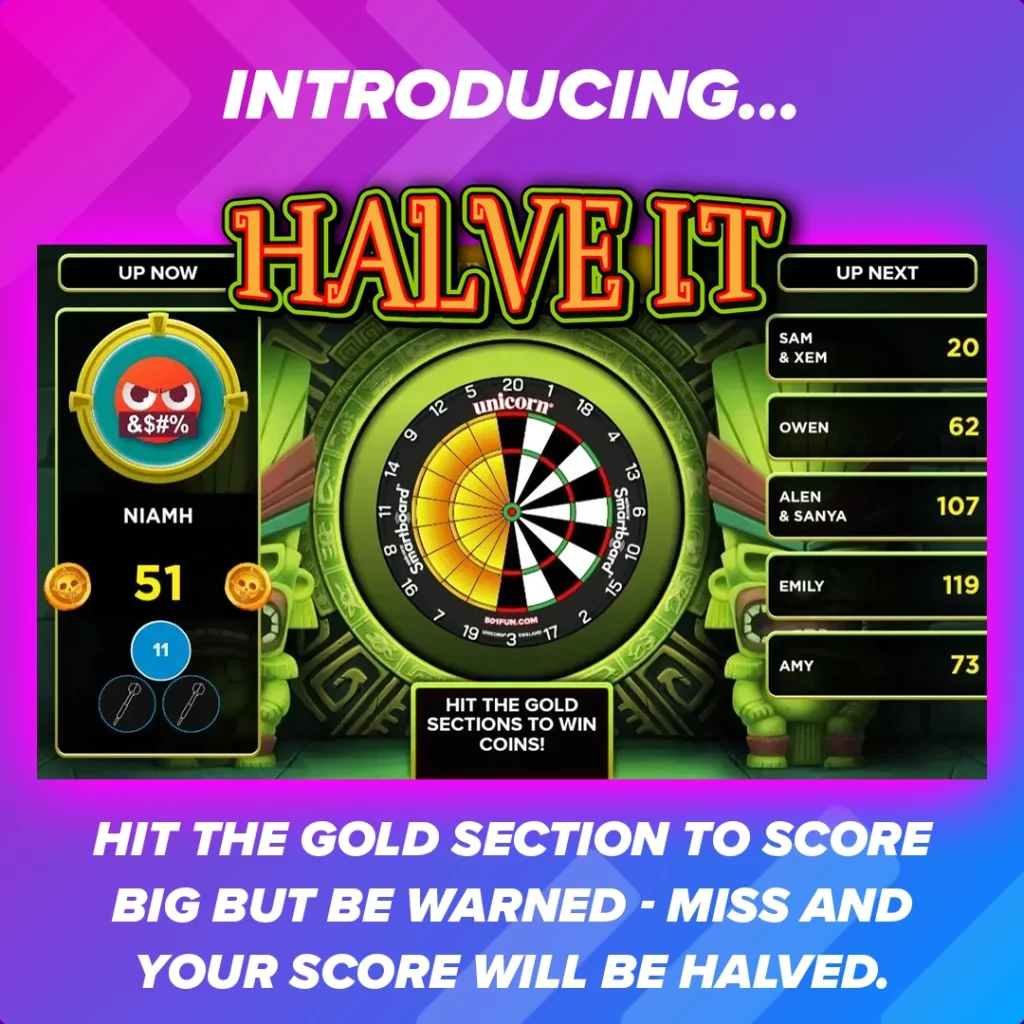 Interactive darts game - Halve it